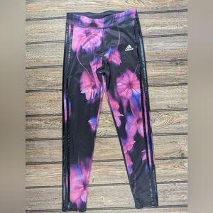 Adidas Size 14 Girls Athletic Leggings With Pinstripes Down The Sides Floral
